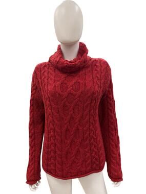 INIS CRAFTS Cowl Neck Sweater Women’s Size Medium 100% Merino Wool in Red